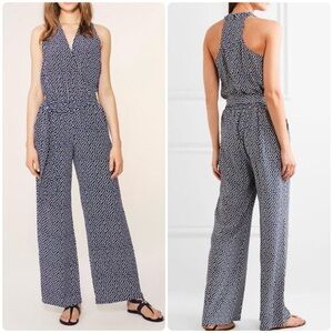 Tory Burch Silk Polka Dot Sleeveless Belted Wide Leg Jumpsuit Size XS V-neck